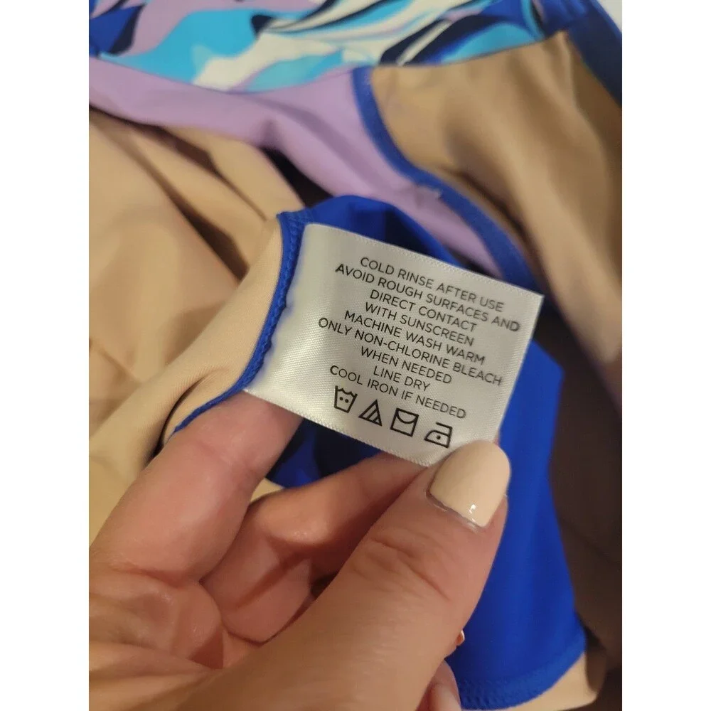 NWT Coolibar Alana Knee Length Long Sleeve Swimsuit Blue Tropical Size L UPF 50+